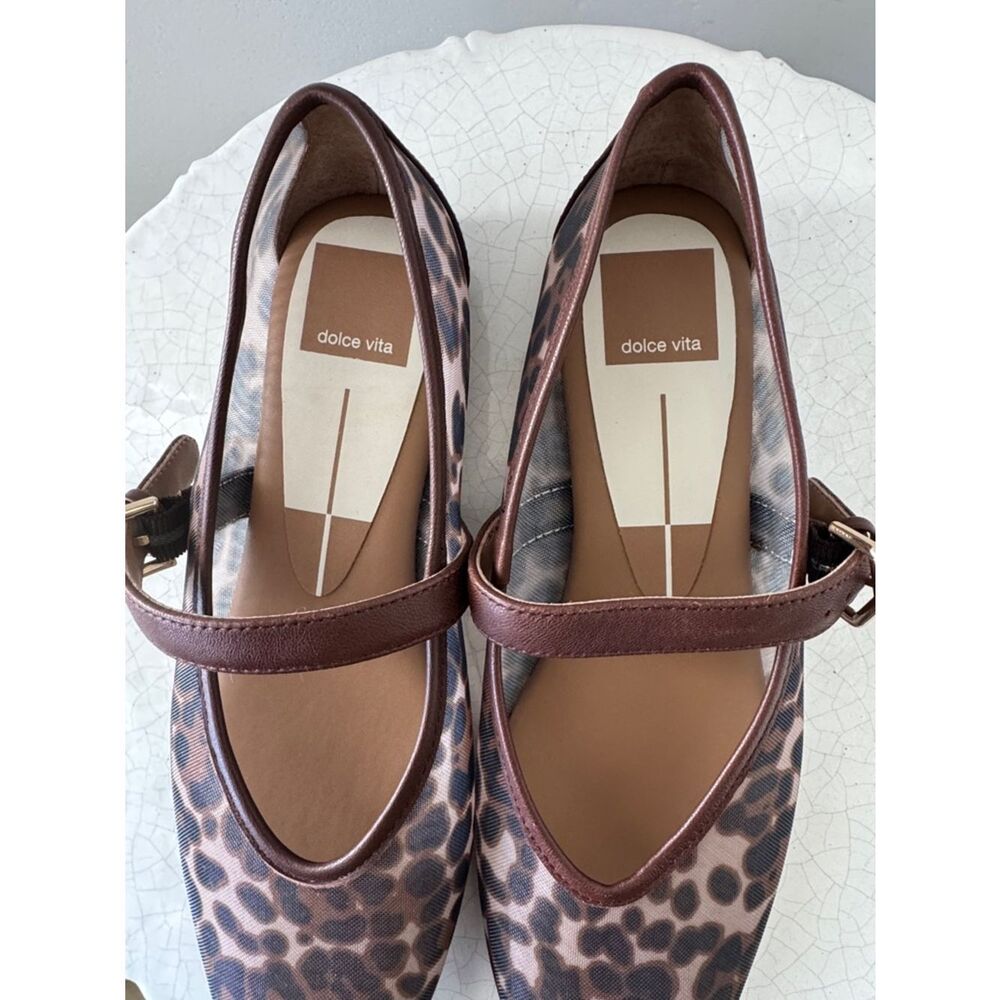 SOLD Dolce Vita ROSLYN Mesh Leopard Print Brown Mary Jane Ballet Flats Size 7 - Picture 9 of 10
